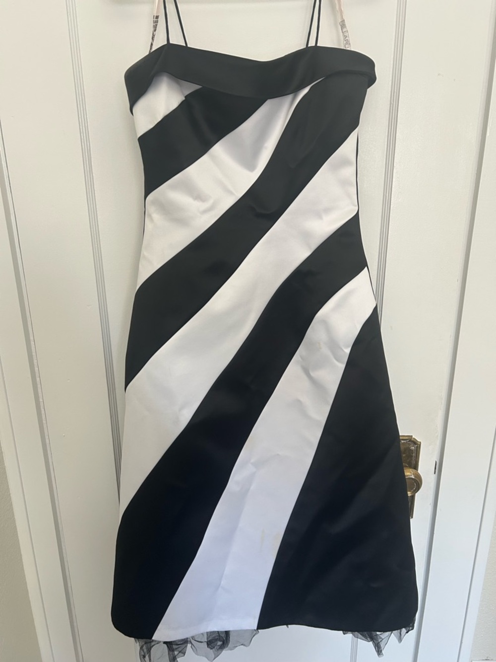 Strapless Black and White Diagonal Stripe Dress